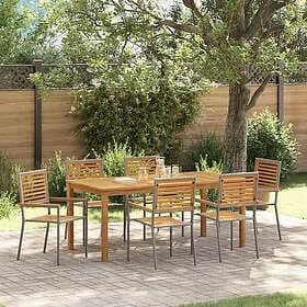 vidaXL 7-piece Garden Dining Table Grey Poly Rattan Acacia 21547