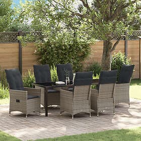 vidaXL 7-delars Garden Furniture Set with Cushions Grey Poly Rattan