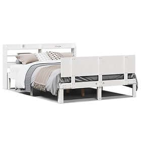 vidaXL Sängram med huvudgavel vit 150x200 cm massiv furu