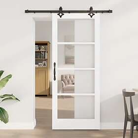 vidaXL Skjutdörr med Hårdvaruset Vit 83x202 cm Massivt Trä Furu