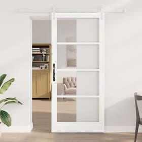 vidaXL Skjutdörr med Tillbehör Set Vit 93x211 cm Massivt Trä Furu
