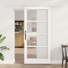 vidaXL Skjutdörr med beslagset Vit 93x202 cm Massivt trä Furu