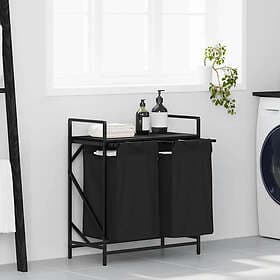 vidaXL Tvättkorg 2 fack med hylla svart ek