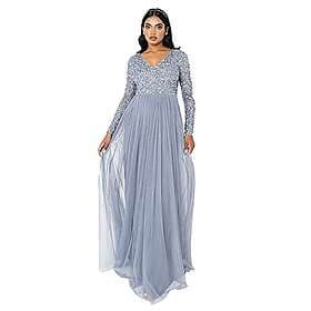 Maya Deluxe V Neck Embellished Long Sleeve Maxi Dress