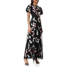 Maya Deluxe Floral Embroidery & Open Back Black Maxi Dress