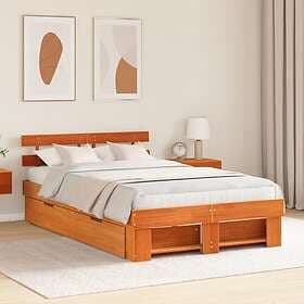 vidaXL Bed Frame with Drawers Wax Brown 140 x 190 cm Solid Pine Wood