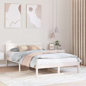 vidaXL Bed Frame White Solid Pine wood 135 x 190 cm Minimalist Bed Frame