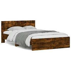 vidaXL Bed Frame with Headboard and LED Smoked Oak 120x200 cm