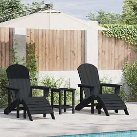 vidaXL Adirondack Chairs with Footrests 2 pcs Black HDPE