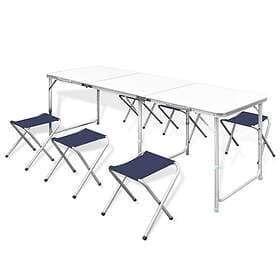 vidaXL Foldable Camping Table Set with 6 Stools Height Adjustable 180x60cm
