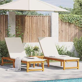 vidaXL Sun Loungers 2 pcs with Table and Cushions Solid Wood Acacia