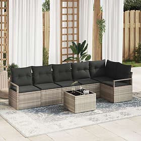 vidaXL 7 pcs Light Grey Poly Rattan Garden Sofa Powder-Coated Steel