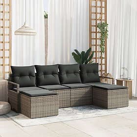 vidaXL 6 pcs Grey Poly Rattan Garden Sofa Powder-coated Steel