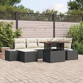 vidaXL Lounge Set with Cushion 7 Pieces Black Cream