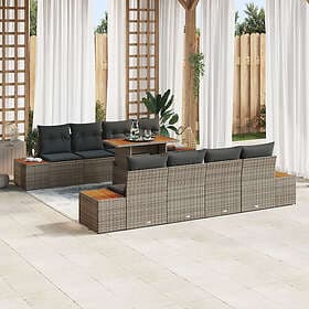 vidaXL Lounge Set with Cushion 9 Pieces Gray, Brown 100 x 55 x 73 cm