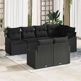 vidaXL Lounge Set 7 Pieces Black Poly Rattan, Powder-Coated Steel