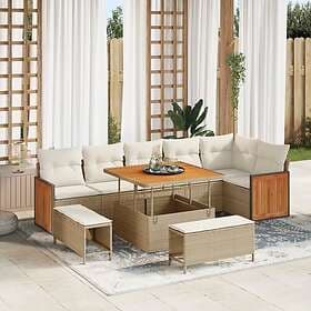 vidaXL Garden sofa set 9 pcs beige and cream white 100 x 100 x 71 cm
