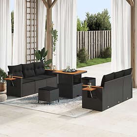 vidaXL Garden sofa set with cushion 9 pcs Black 80 x 80 x 71 cm