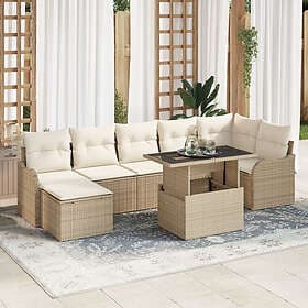 vidaXL Garden sofa set with cushion with storage 8 pcs Beige Poly rattan