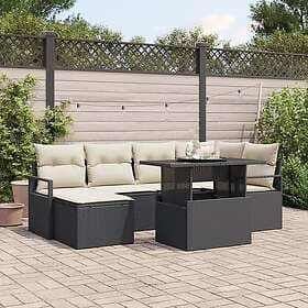 vidaXL Garden sofa set with cushion 7 pcs Black and cream white
