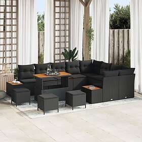 vidaXL Garden sofa set with cushion with storage 13 pcs Black Poly rattan