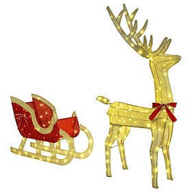 vidaXL Reindeer Pull Sleigh Warm white 70x26x128.5cm Fabric