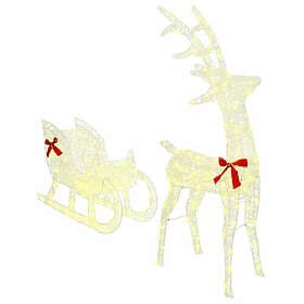 vidaXL Reindeer Pull Sleigh Warm white 70x26x128.5cm