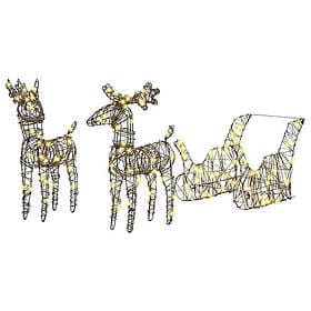 vidaXL Reindeer Pull Sleigh Warm White 52.5x28x32.5cm Rattan