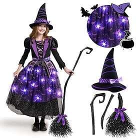 Spooktacular Creations 20615-M Girl Purple Witch Costume with Bat Skirt Hallowee