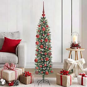 vidaXL Artificial Tree Slim Green and White 150cm 150 LEDs