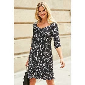 Sosandar Black Animal Print Ruffle Hem Shift Dress