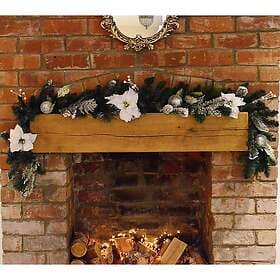 Samuel Alexander Christmas Garland Poinsettia Silver Balls Glitter Snow Flocked 