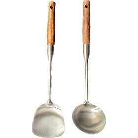 Fox Run Lotus wok set with spatula and ladle Brown