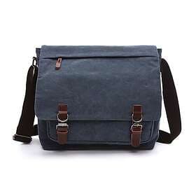INF Medium Canvas & Leather Messenger Bag Dark Blue