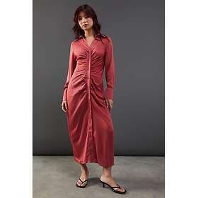 Warehouse Satin Ruched Front Midi Shirt Dress