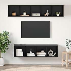 vidaXL 3393421 TV Bench Set Wall Mounted 4 pcs Black Oak Engineered Wood