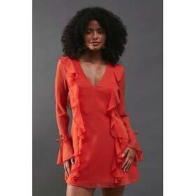 Warehouse Chiffon Ruffle Detail Tie Sleeve Mini Dress