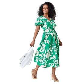 Roman Petite Leaf Print Shirred Midi Dress