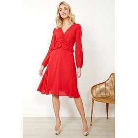 Sosandar V Neck Ruffle Detail Fit & Flare Dress