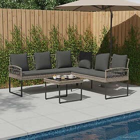 vidaXL Lounge Set 2 Pieces with Cushions Grey Poly Rattan Steel 42026819