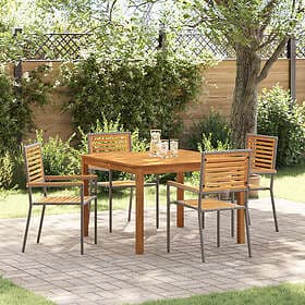 vidaXL Garden Furniture Set 5 Pieces with Cushions Grey Solid Acacia Wood 352646