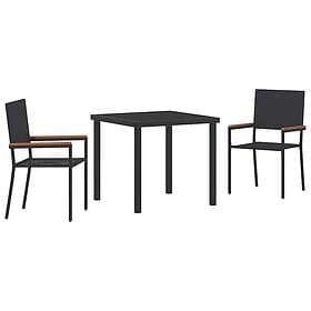 vidaXL Lounge Set with Cushions Black Rattan 3 Pieces 3508103