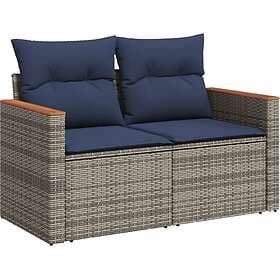 vidaXL Garden Sofa with Cushions 2-Seater Grey Poly Rattan