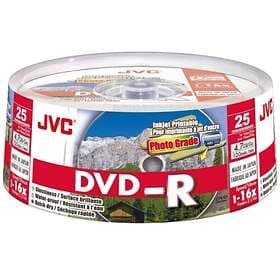 JVC DVD-R 4.7GB 16x 25-pack Cakebox Photo Grade Fullface Inkjet WaterS