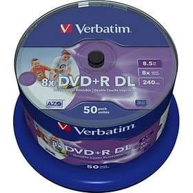 Verbatim DVD+R DL 8.5GB 8x 50-pack Cakebox Wide Inkjet