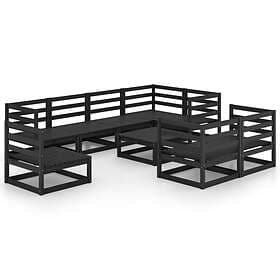 vidaXL 9 Piece Garden Lounge Set Black Solid Pinewood