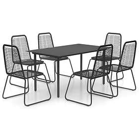 vidaXL 7 Piece Garden Dining Set PVC Rattan Black