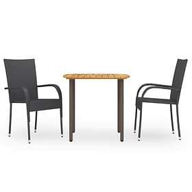 vidaXL 3 Piece Garden Dining Set Poly Rattan Black