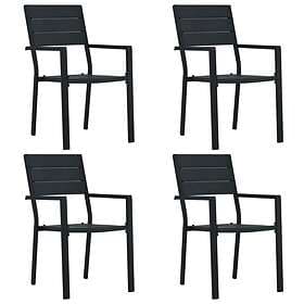 vidaXL Garden Chairs 4 pcs Black HDPE Wood Look