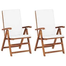 vidaXL Reclining Garden Chairs with Cushions 2 pcs Solid Teak Wood Cream